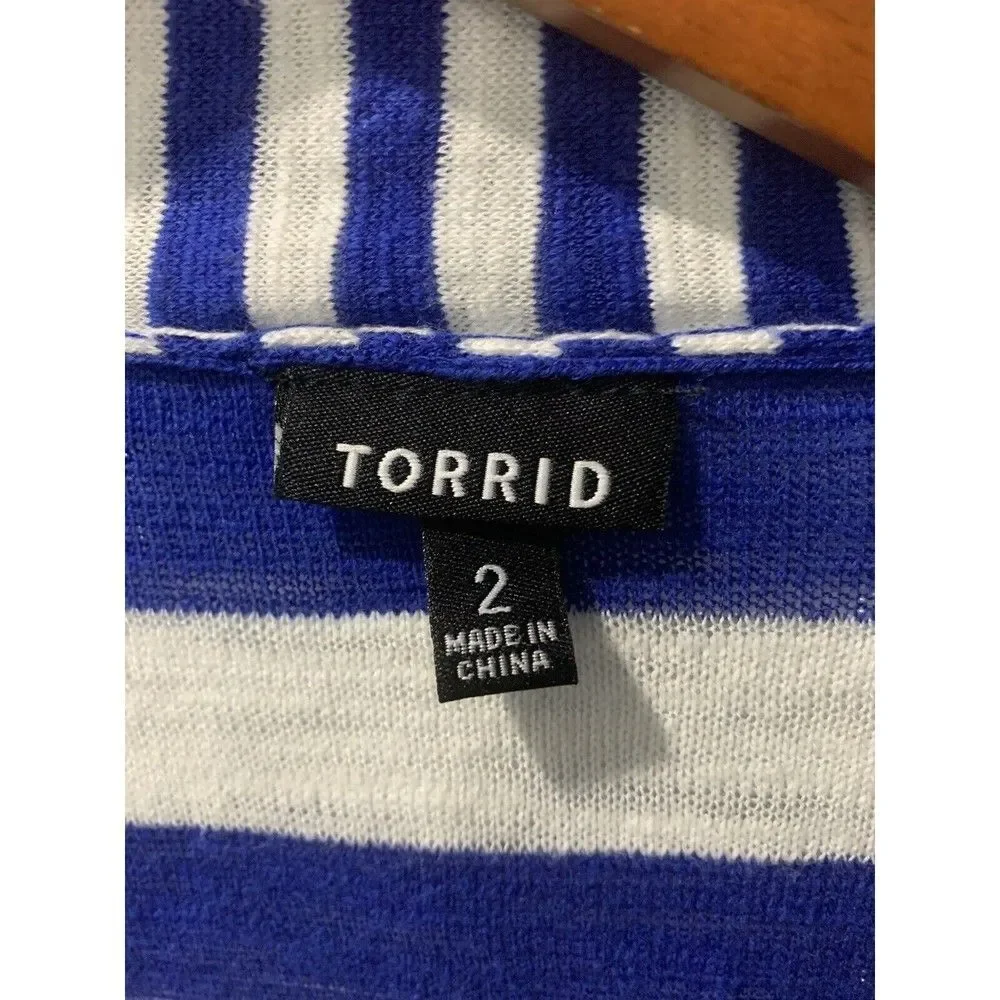 Torrid Women's Size 2 Long Sleeve Open Front Blue White Striped Cardigan